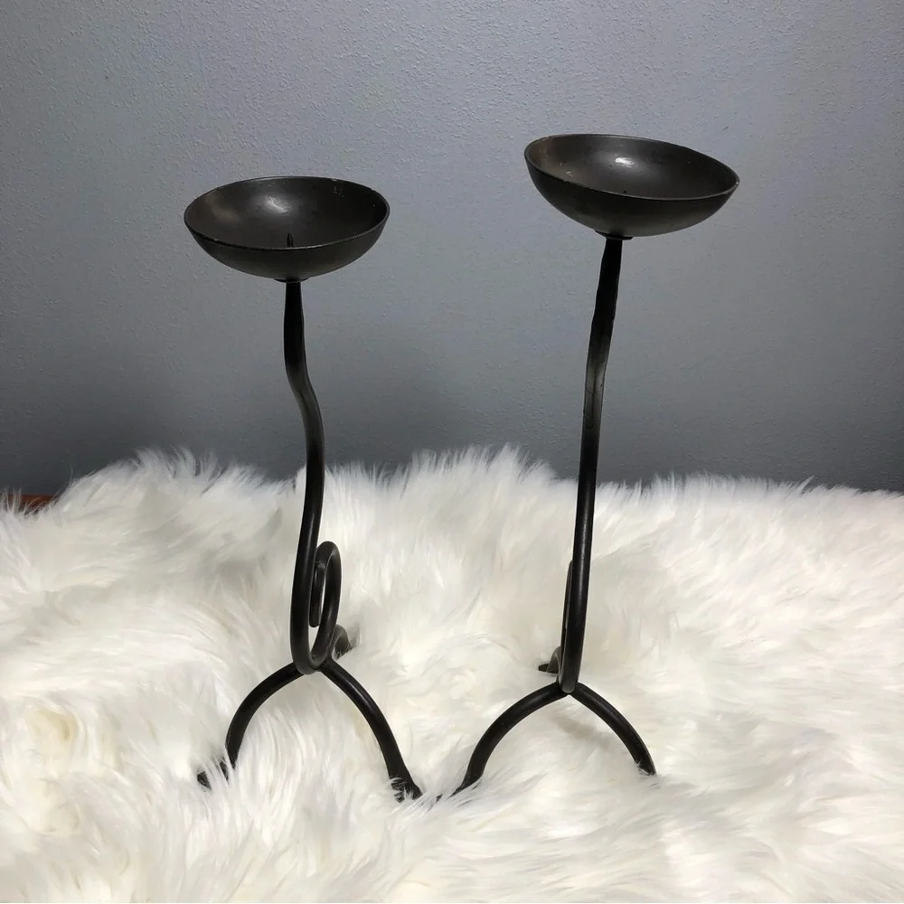 Dark Brown Metal Candle Holder Candlestick Set